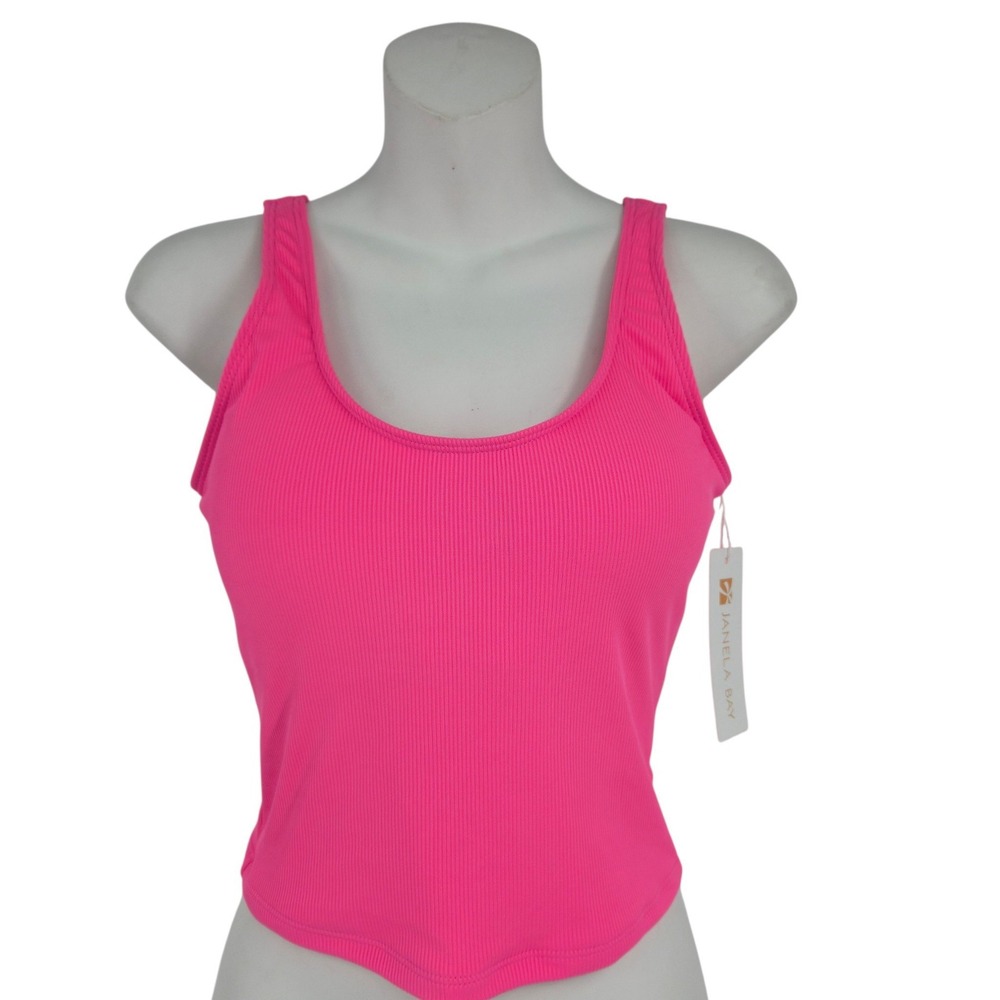 Janela Bay Tankini Top Women S Neon Pink Ribbed Triple Bow Back Swimwear